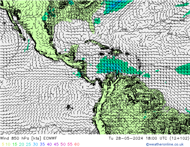 Wind 850 hPa ECMWF Út 28.05.2024 18 UTC