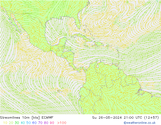 Ligne de courant 10m ECMWF dim 26.05.2024 21 UTC