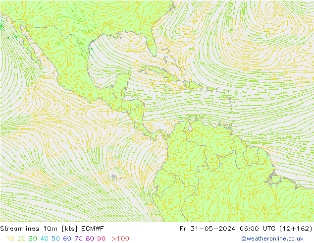 Streamlines 10m ECMWF Pá 31.05.2024 06 UTC