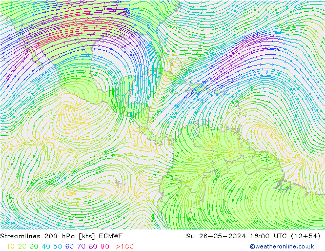 Ligne de courant 200 hPa ECMWF dim 26.05.2024 18 UTC