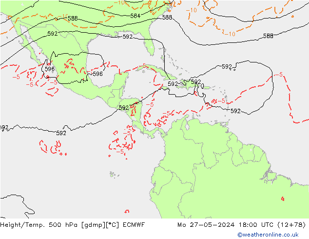 Height/Temp. 500 hPa ECMWF Mo 27.05.2024 18 UTC