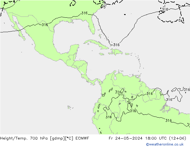 Height/Temp. 700 hPa ECMWF Fr 24.05.2024 18 UTC