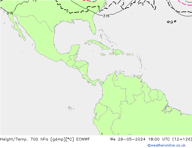 Height/Temp. 700 hPa ECMWF We 29.05.2024 18 UTC