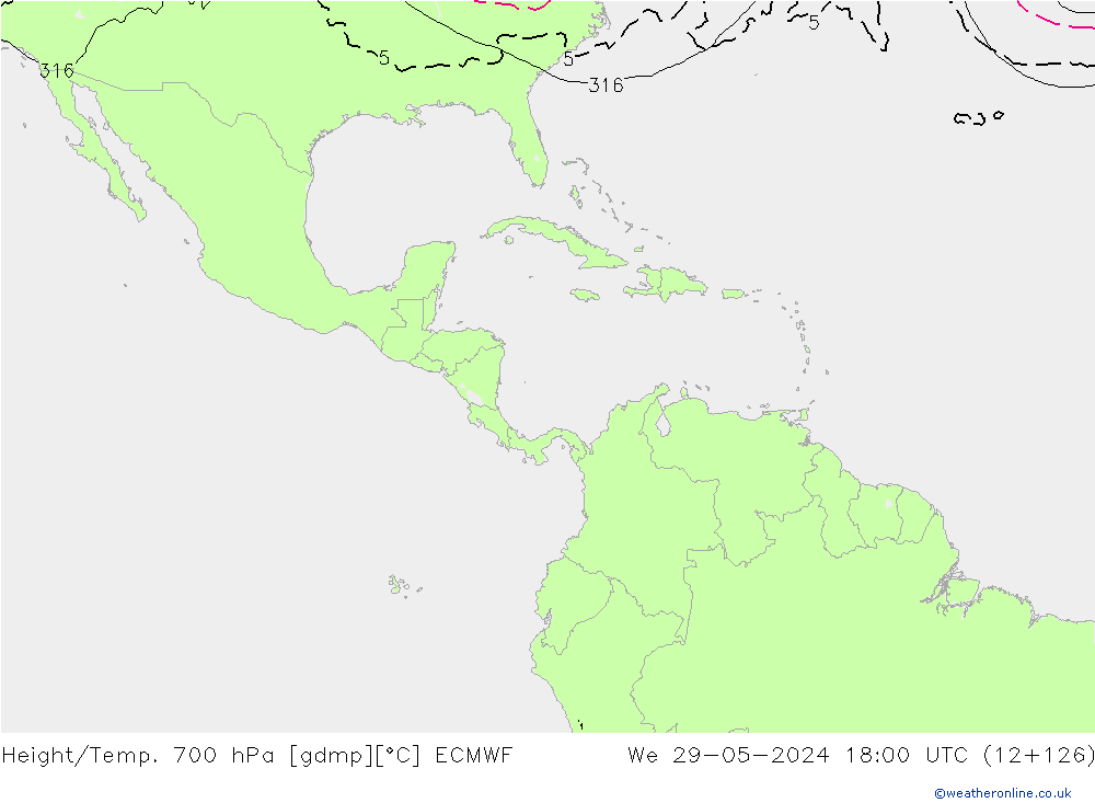 Height/Temp. 700 hPa ECMWF  29.05.2024 18 UTC