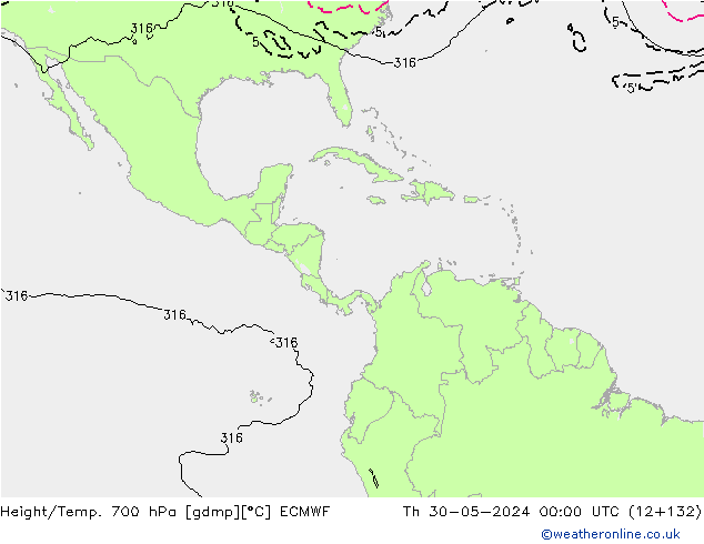 Hoogte/Temp. 700 hPa ECMWF do 30.05.2024 00 UTC