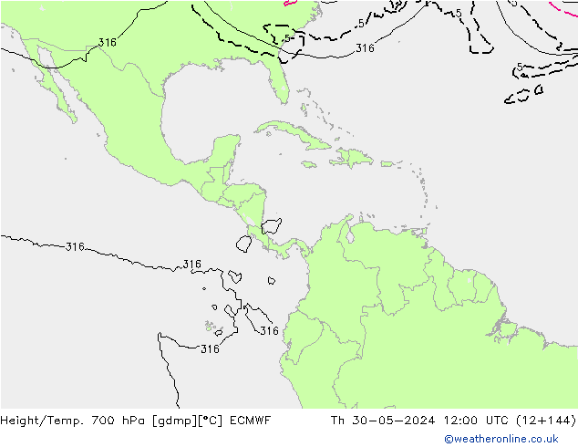 Geop./Temp. 700 hPa ECMWF jue 30.05.2024 12 UTC