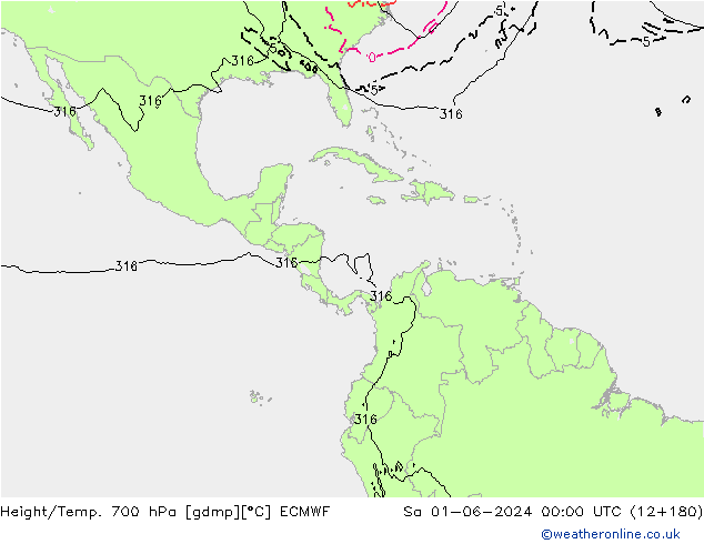 Height/Temp. 700 hPa ECMWF Sa 01.06.2024 00 UTC