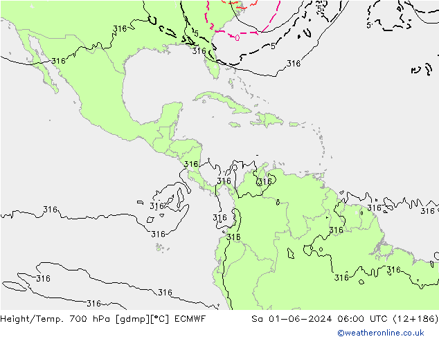 Height/Temp. 700 hPa ECMWF Sa 01.06.2024 06 UTC