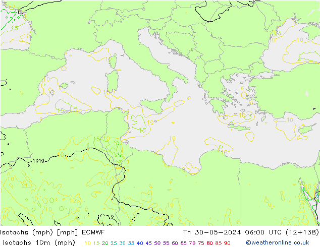 Isotachs (mph) ECMWF  30.05.2024 06 UTC