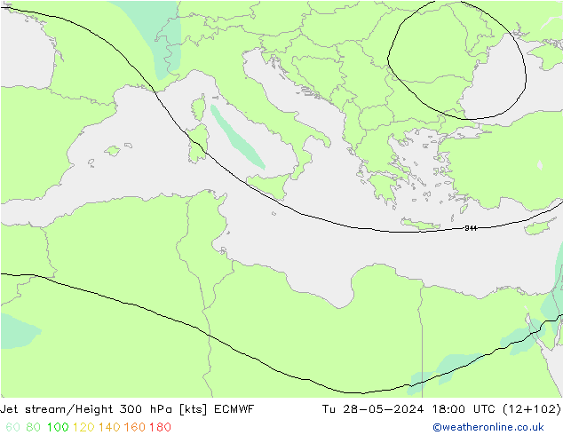 Prąd strumieniowy ECMWF wto. 28.05.2024 18 UTC