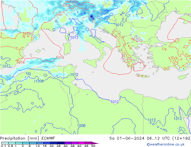 Precipitazione ECMWF sab 01.06.2024 12 UTC