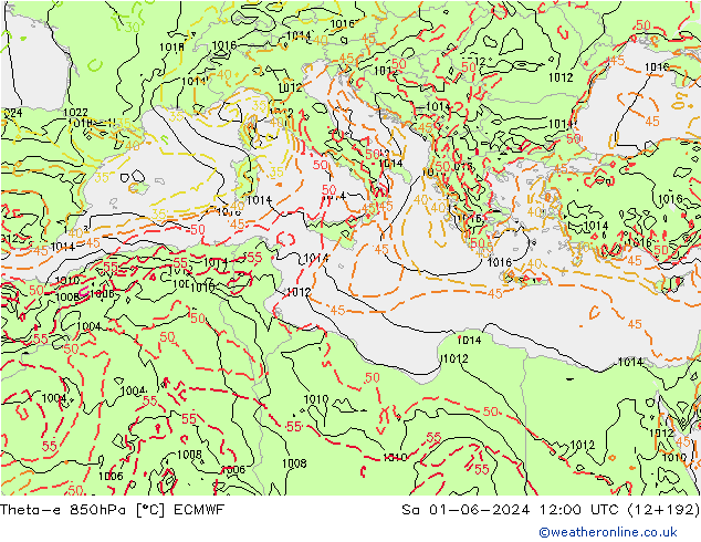 Theta-e 850hPa ECMWF Cts 01.06.2024 12 UTC