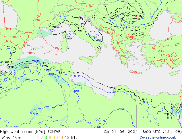 Izotacha ECMWF so. 01.06.2024 18 UTC