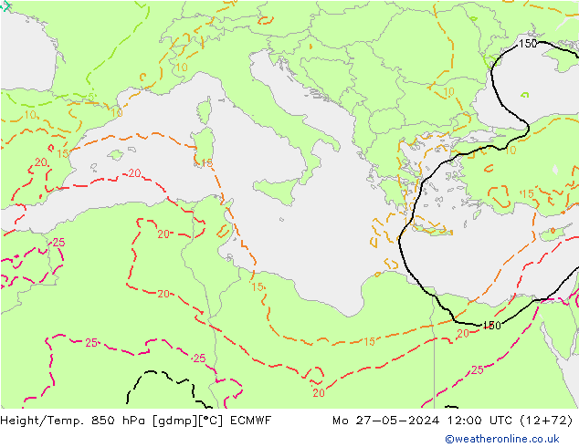 Height/Temp. 850 hPa ECMWF Po 27.05.2024 12 UTC