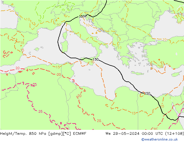 Z500/Rain (+SLP)/Z850 ECMWF St 29.05.2024 00 UTC