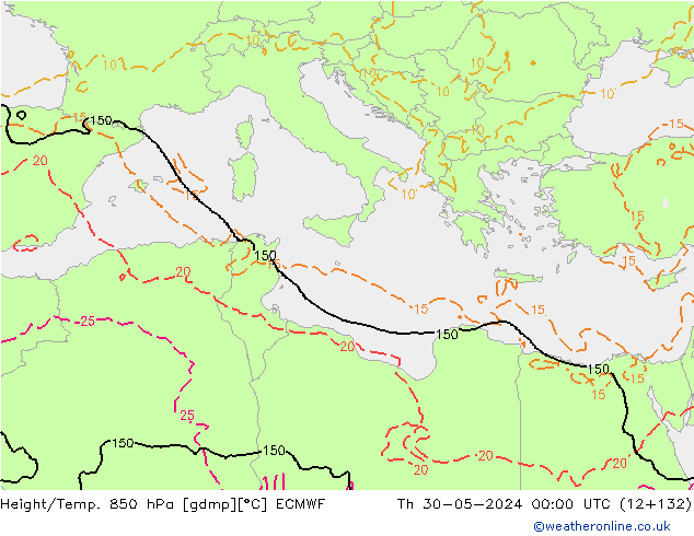 Z500/Rain (+SLP)/Z850 ECMWF gio 30.05.2024 00 UTC