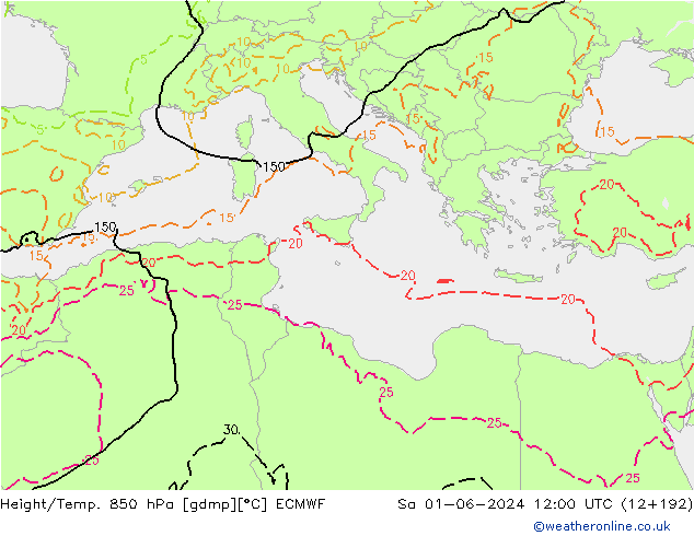 Z500/Rain (+SLP)/Z850 ECMWF  01.06.2024 12 UTC