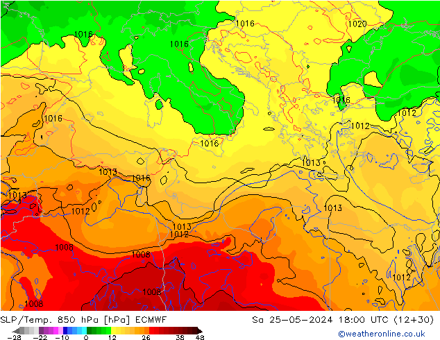 SLP/Temp. 850 hPa ECMWF Sa 25.05.2024 18 UTC