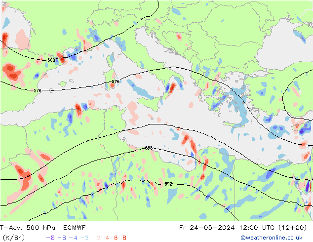 T-Adv. 500 hPa ECMWF Cu 24.05.2024 12 UTC