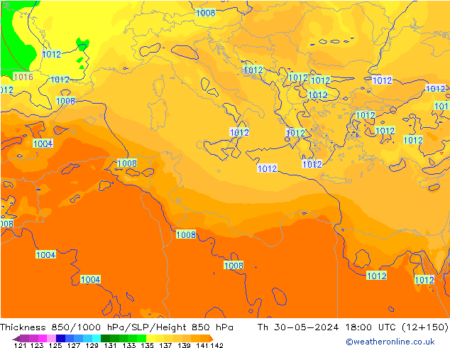 Thck 850-1000 hPa ECMWF Th 30.05.2024 18 UTC