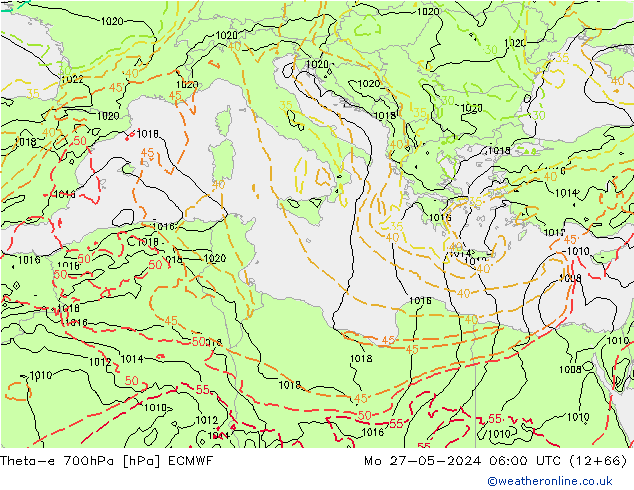 Theta-e 700hPa ECMWF Mo 27.05.2024 06 UTC
