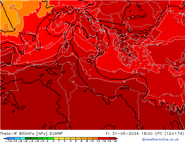 Theta-W 850hPa ECMWF ven 31.05.2024 18 UTC