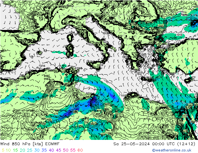 Wind 850 hPa ECMWF So 25.05.2024 00 UTC