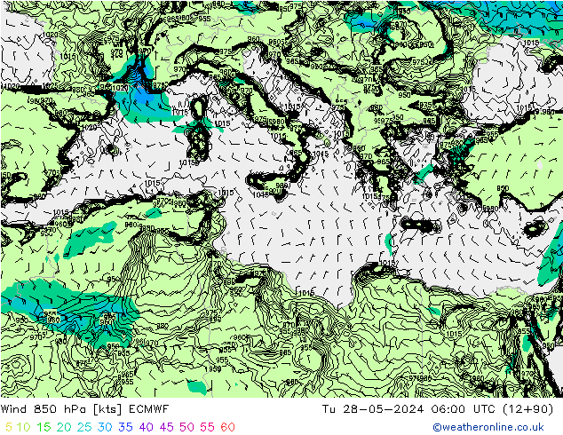 Wind 850 hPa ECMWF Tu 28.05.2024 06 UTC