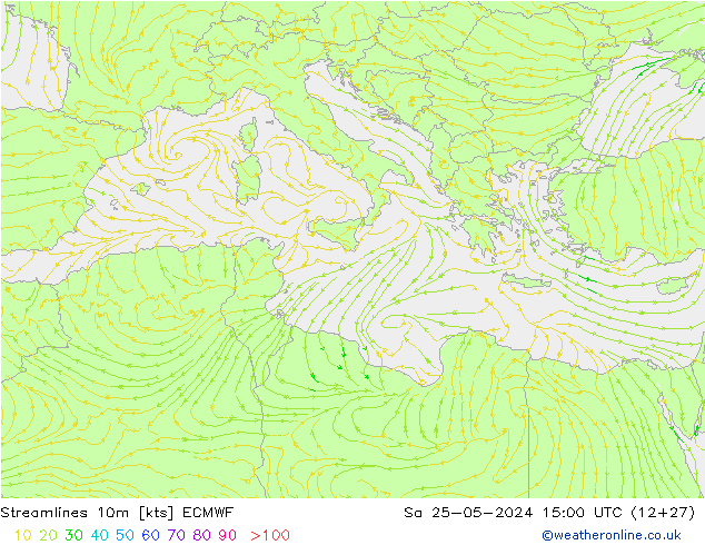 Linia prądu 10m ECMWF so. 25.05.2024 15 UTC