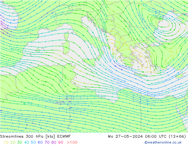 Streamlines 300 hPa ECMWF Mo 27.05.2024 06 UTC