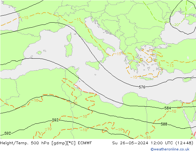 Z500/Rain (+SLP)/Z850 ECMWF nie. 26.05.2024 12 UTC