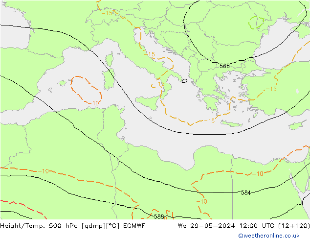 Z500/Yağmur (+YB)/Z850 ECMWF Çar 29.05.2024 12 UTC