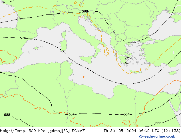 Height/Temp. 500 hPa ECMWF czw. 30.05.2024 06 UTC