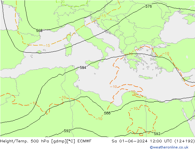 Z500/Rain (+SLP)/Z850 ECMWF  01.06.2024 12 UTC