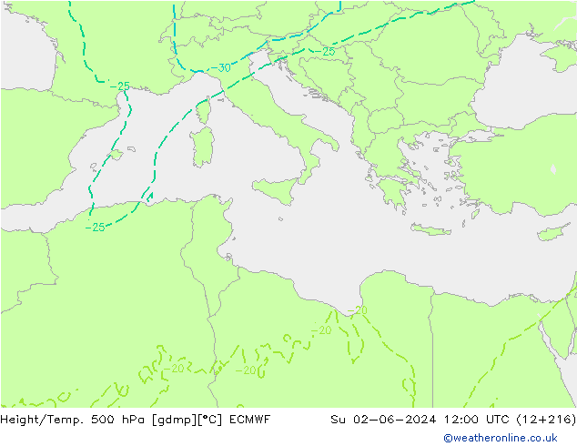 Z500/Rain (+SLP)/Z850 ECMWF dom 02.06.2024 12 UTC