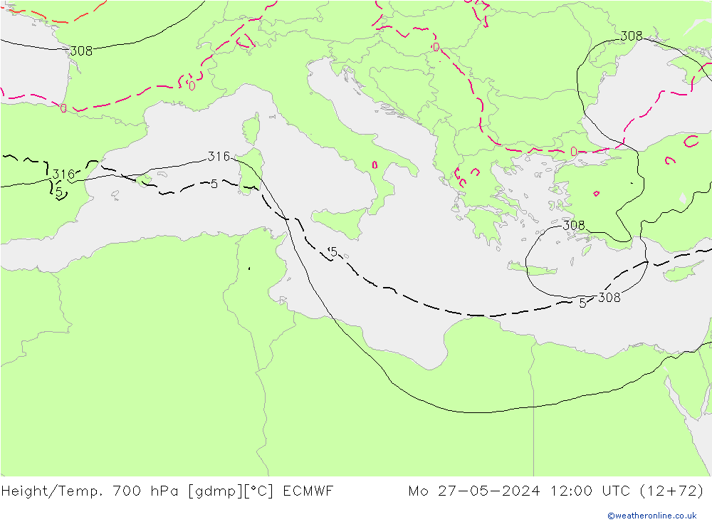 Yükseklik/Sıc. 700 hPa ECMWF Pzt 27.05.2024 12 UTC