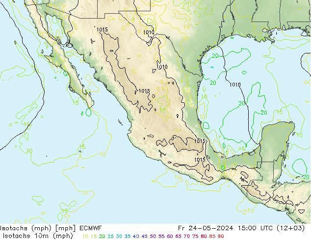 Isotachs (mph) ECMWF пт 24.05.2024 15 UTC