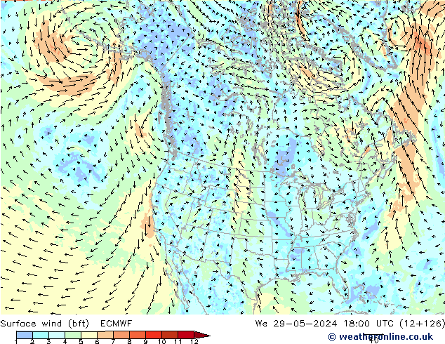 Surface wind (bft) ECMWF We 29.05.2024 18 UTC