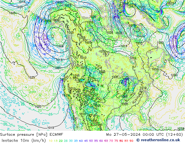 Isotachs (kph) ECMWF Seg 27.05.2024 00 UTC