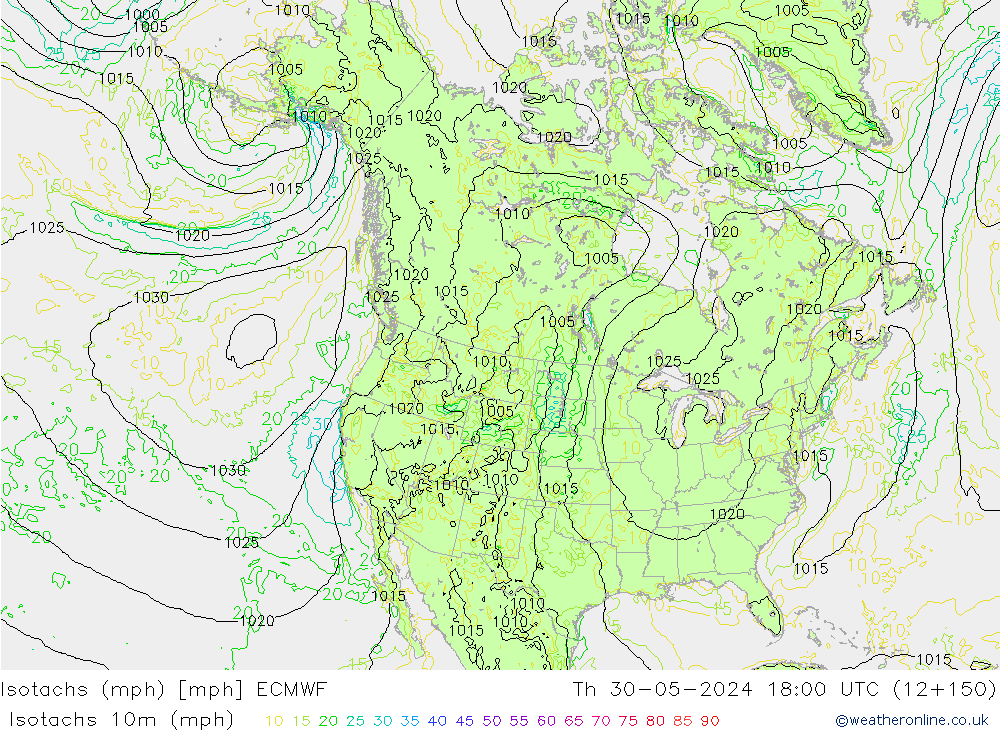 Isotachs (mph) ECMWF  30.05.2024 18 UTC