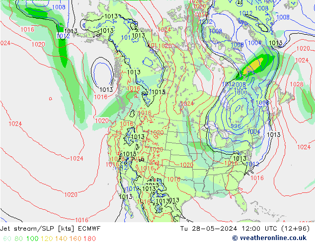 Jet stream/SLP ECMWF Tu 28.05.2024 12 UTC