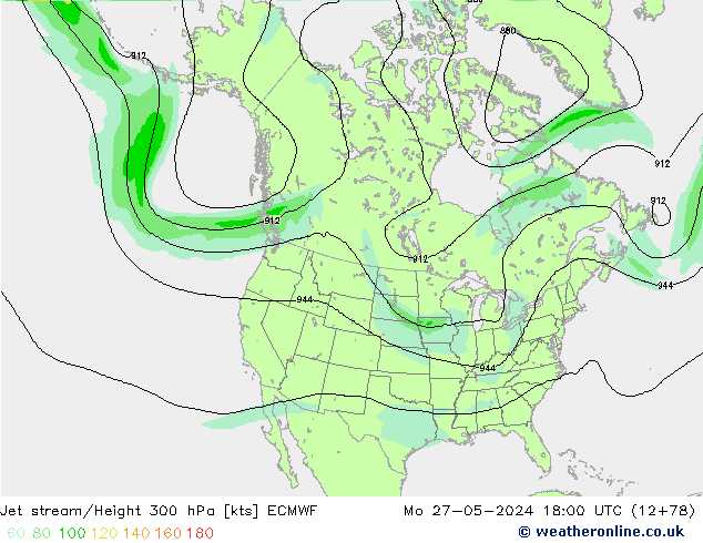 Jet stream/Height 300 hPa ECMWF Mo 27.05.2024 18 UTC