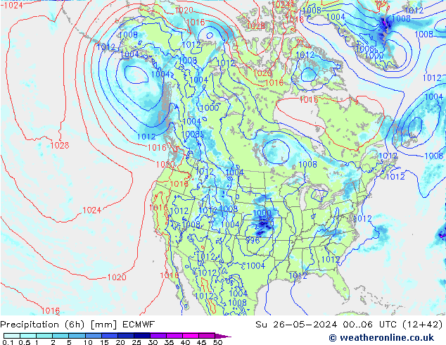 Z500/Rain (+SLP)/Z850 ECMWF Вс 26.05.2024 06 UTC