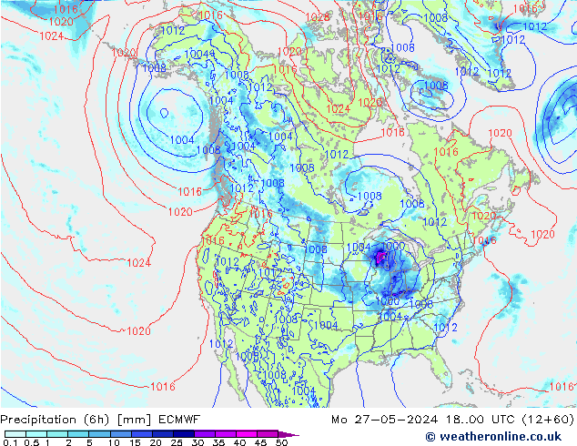 Z500/Rain (+SLP)/Z850 ECMWF pon. 27.05.2024 00 UTC