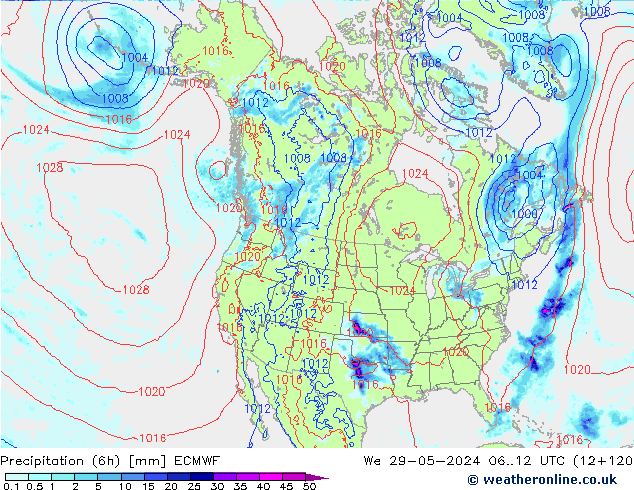 Z500/Rain (+SLP)/Z850 ECMWF Qua 29.05.2024 12 UTC