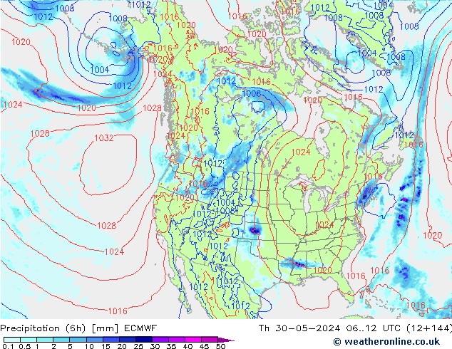 Z500/Rain (+SLP)/Z850 ECMWF Qui 30.05.2024 12 UTC