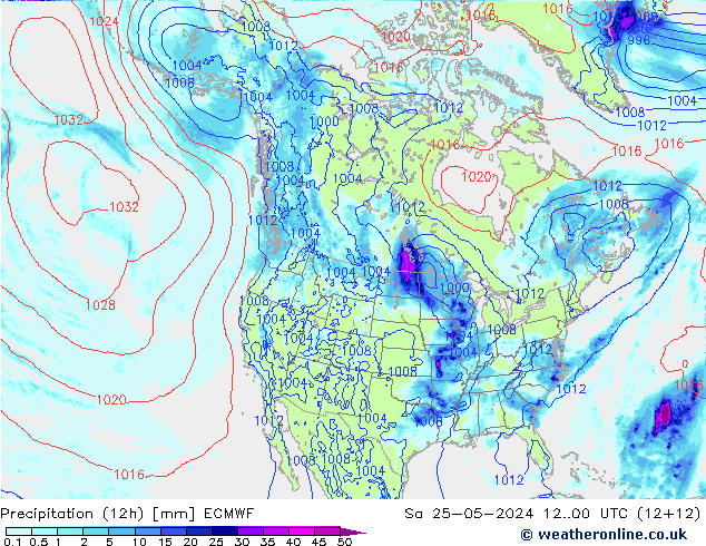 Precipitación (12h) ECMWF sáb 25.05.2024 00 UTC