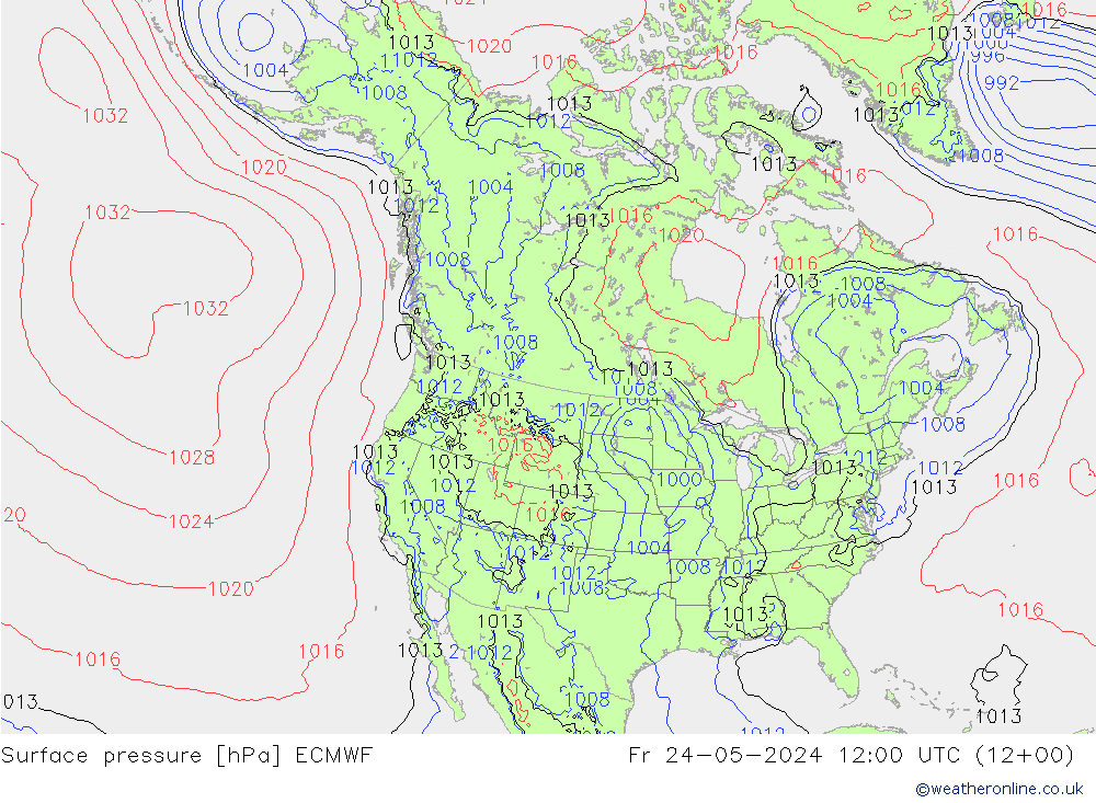 Presión superficial ECMWF vie 24.05.2024 12 UTC