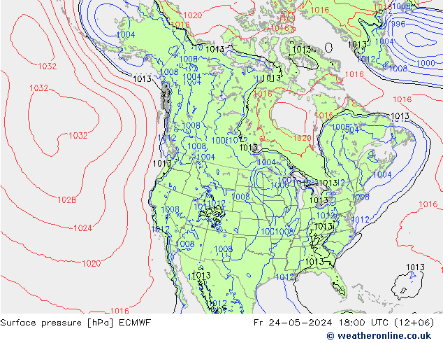 Atmosférický tlak ECMWF Pá 24.05.2024 18 UTC