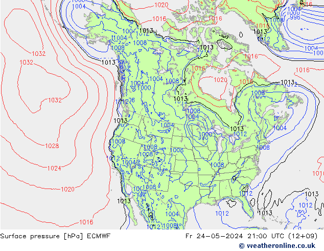 Surface pressure ECMWF Fr 24.05.2024 21 UTC